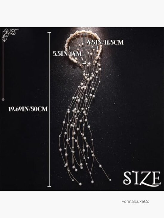 Pearl Wedding Headband Gold Tassel Bridal Hair Extension Chain Headpiece main image 4